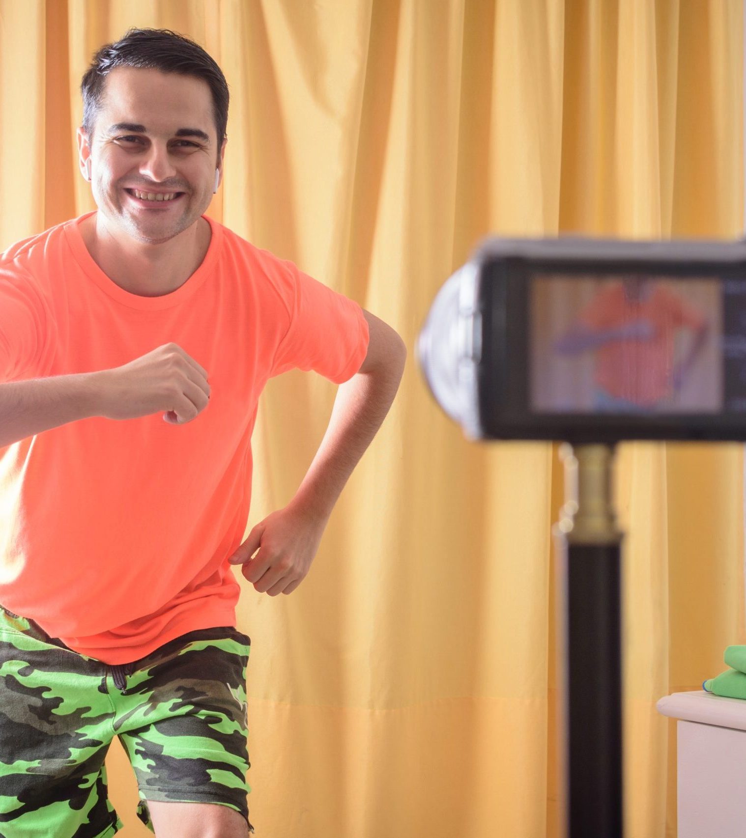 Man,Dancing,Zumba,Online,Audience.,Dance,Class,Concept.,Happy,Young